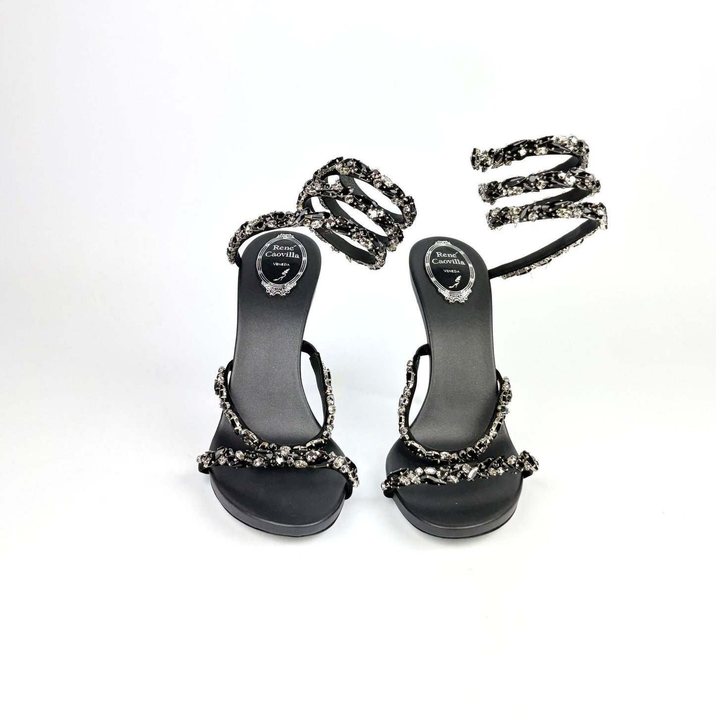 René Caovilla Cleo Maxi Rhinestone Black Sandal